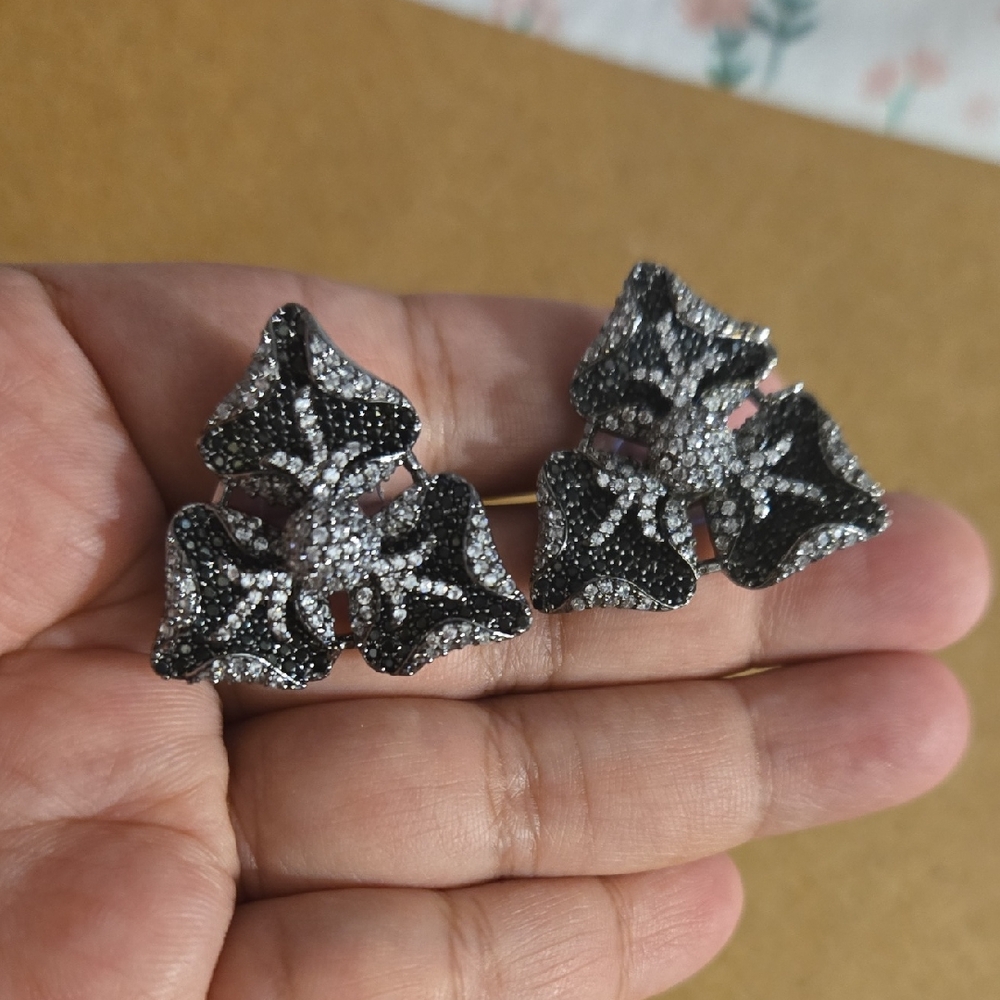 Black Crystal Floral Statement Earrings - Women's Jewelry
